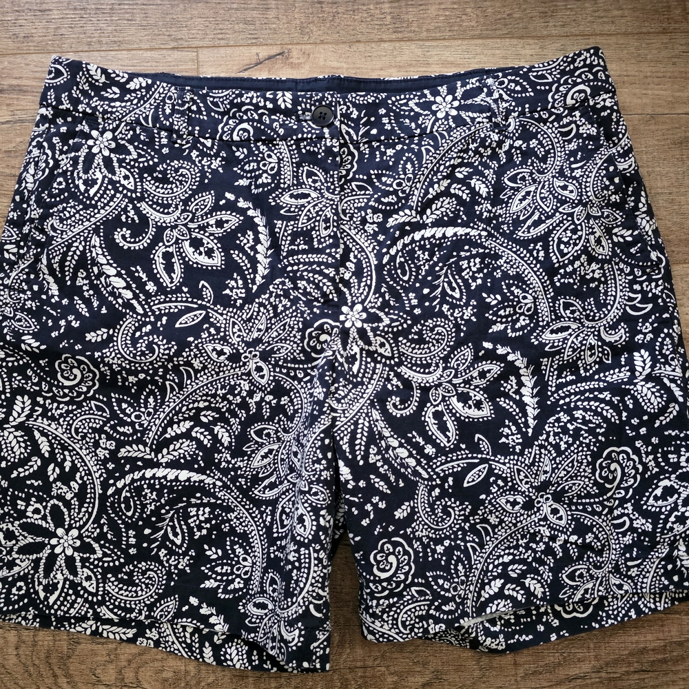 Talbots Navy Paisley Print Bermuda Shorts